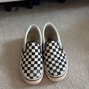 Vans Women’s Checkered Slip-On Sneakers - Black and Cream